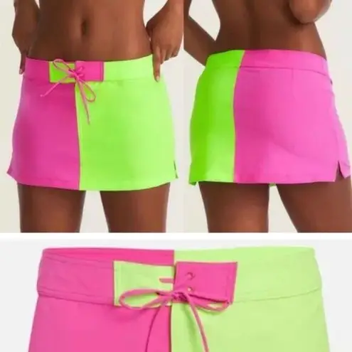 Love Shack Fancy NWT  X Hurley Solid Blocked Boardie Skirt neon pink green swimsuit