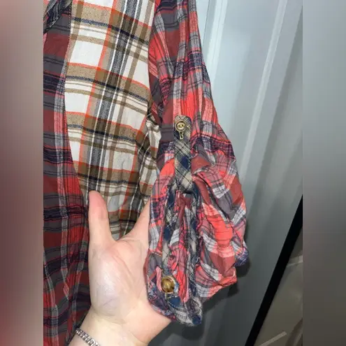 Ivy Jane Multi-Colored Patchy Plaid Flannel Button Up Flare Blouse Size Small