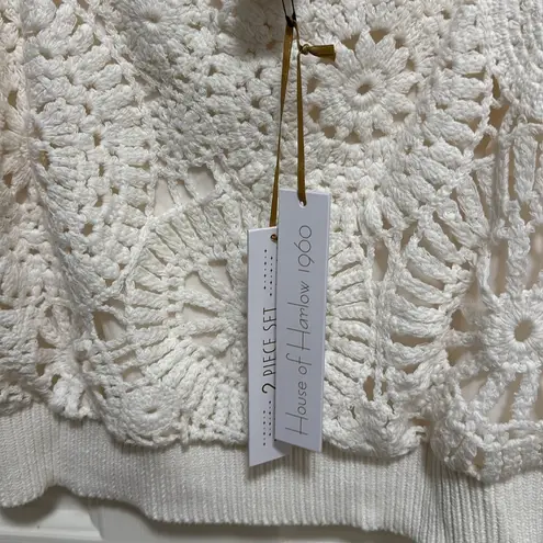 House of Harlow 1960 White Laser Cut Crotchet Top and Midi Skirt Size Large