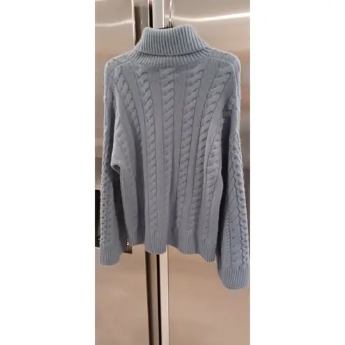 💕NAADAM💕 Wool Cashmere Cable Turtleneck Wool Cashmere ~ Mist Blue Medium M NWT