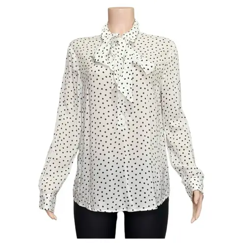 EMERSON FRY Ribbons Blouse, Ivory Dot, Large White
