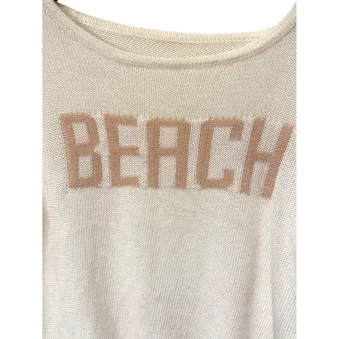 Beach Coastal Knit Sweater Cream and Pink Colorblock Pullover Lightweight S