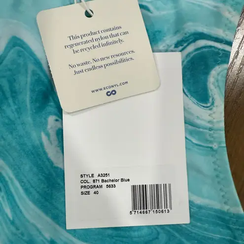 Ganni Bachelor Blue Resort Vacation Bikini Top Back Zip Water Tie-dye EU 40 US 8