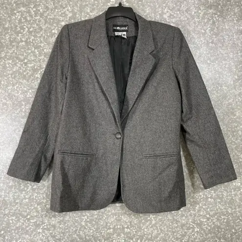 Sag Harbor Petite Women's Gray Academia Blazer Elbow Patches - Size 8P - Wool