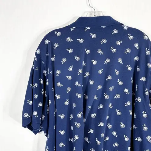 Woman Within Plus Size 4X 34W 36W Top Polo Shirt Blue Floral Short Sleeve 1689