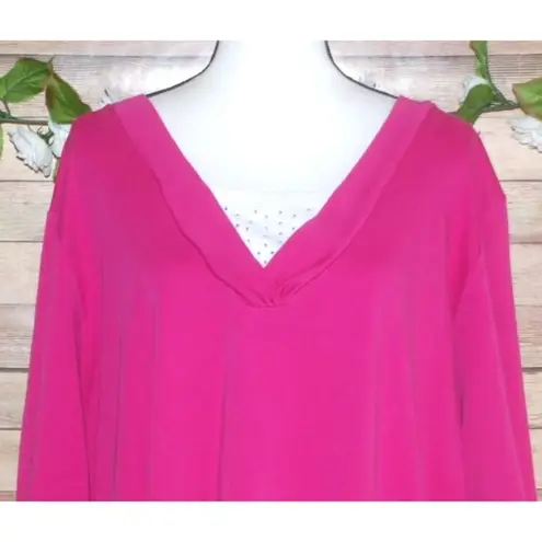 Liz&Me Pink Short Sleeve Knit Top Size 3X 26W 28W Stretch Mock Bling Undershirt