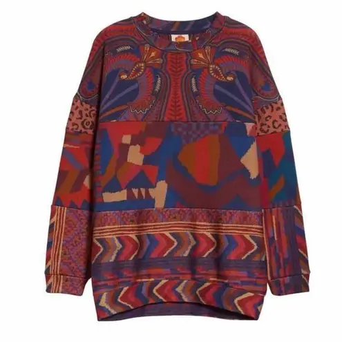 Farm Rio Mix Print Tunic Long Line Aztec Print Sweatshirt Size Small
