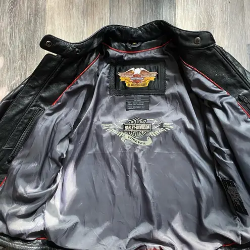 Harley Davidson Quilted Black Leather Biker Jacket Small Indie Sleaze Grunge 90s