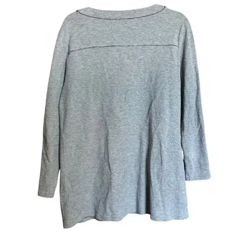 Soft Surroundings Tunic Top Medium Heather Grey Buttons Pocket Waffleknit Blouse