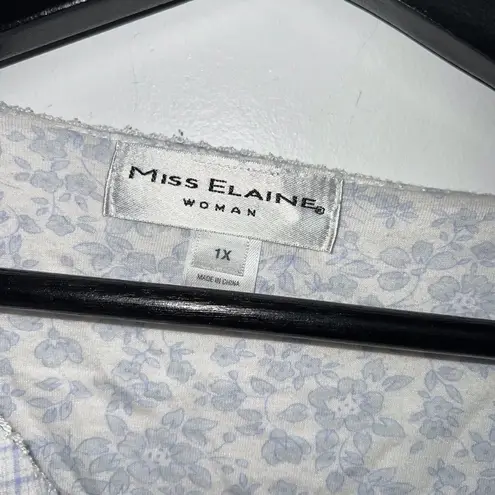 Miss Elaine Womens Zip House Coat Robe Plus 1X White Blue Check Flannel Pockets