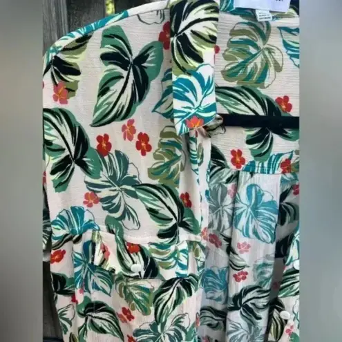 Lost + Wander Tropical Print Short Sleeve Button-Up Shirt Hawaiian Monstera Leaf Pattern D13 - Image 6