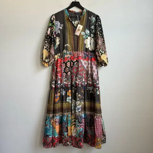 Johnny Was NEW Tibby Jaime Long Sleeve Floral Silk Midi Dress Size Small