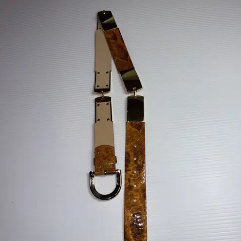 Streets Ahead Belt Orange And Gold Snakeskin Print Made In USA Italian Buckle