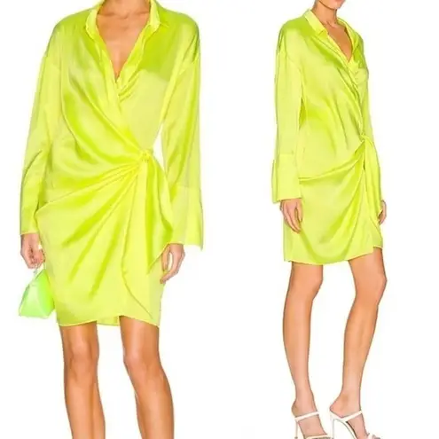 NWOT Revolve Mother of All Gisele Silk Wrap Dress Neon Yellow Women's Size Small