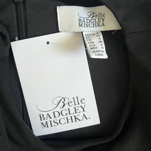 Badgley Mischka NWT Belle Harley Black Crepe Fringe Dress