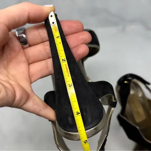 Valentino Garavani Vintage Suede T Strap Side Cut Out Sandal Heel Black Y2K 37.5 Size 6.5