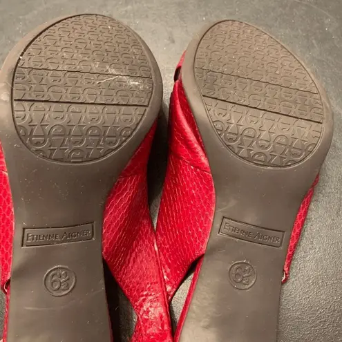 Etienne Aigner Women's Crisscross Strap Texture Red Sling Back Wedge Sandals 6.5