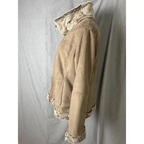 Hilary Radley Faux Shearling Jacket NWT Taupe Suede Plush Fur Trim Coat L