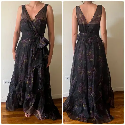 Cinq à Sept Cinq a sept maxi organza dress Bow size 6 black purple C0