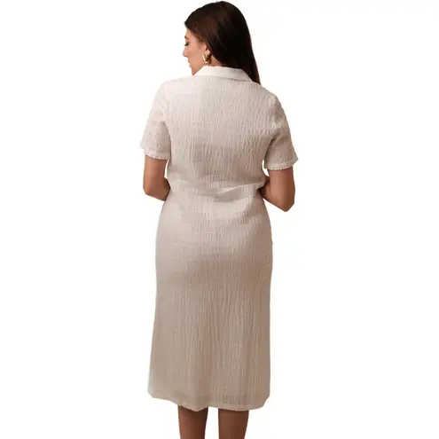 FRNCH Women's White Woven Crinkled Collar Button Down Shirt Midi Dress Size XS