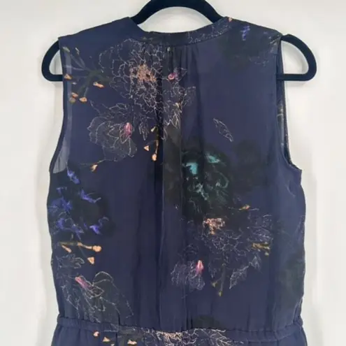 Babaton Aritzia Women's Floral Silk Benedict Sleeveless Shirt Dress Navy Medium