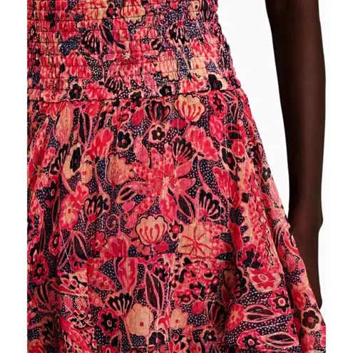 ALC Frank NEW ALC Vera Ruffled Floral Mini Skirt Pink Floral Gold High-Waist Rise Smocked