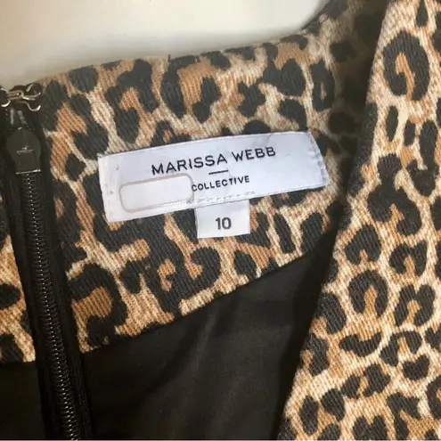 Marissa Webb Belted Leopard Print Denim Mini Dress Long Sleeve Safari Neutrals L