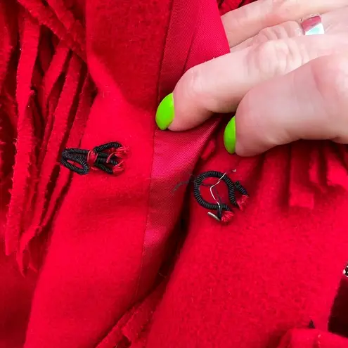 Vintage 80s Basile Red Wool Fringe Trench Coat Western Beyoncé Cowgirl Size M