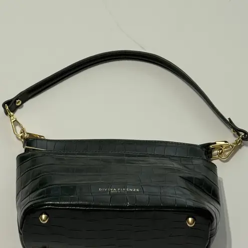 Divina Firenze Green Croc Embossed Leather Shoulder Bag Made in Italy