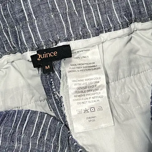 Quince 100% European Linen Wide Leg Pants Chambray Blue Stripe Medium Pull On