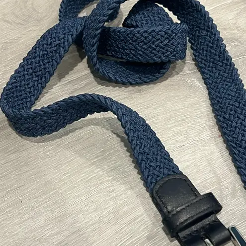 Men's Navy Woven Belt with Black Leather Accents Blue