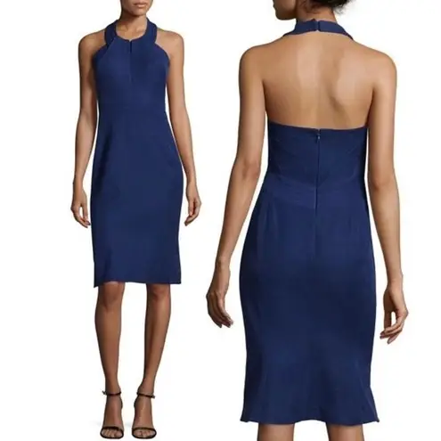 Zac Posen Navy Blue Halter-Neck Sheath Midi Mermaid Dress