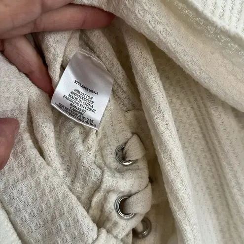 Z Supply Ivory Waffle Thermal Knit Long Sleeve Top Lace Up Side Nautical Beach Vacation