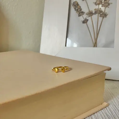 Two Hearts Gold Bow Petite Ring “Angel” Classic Girly Femme Band Stacking Neutral Jewelry