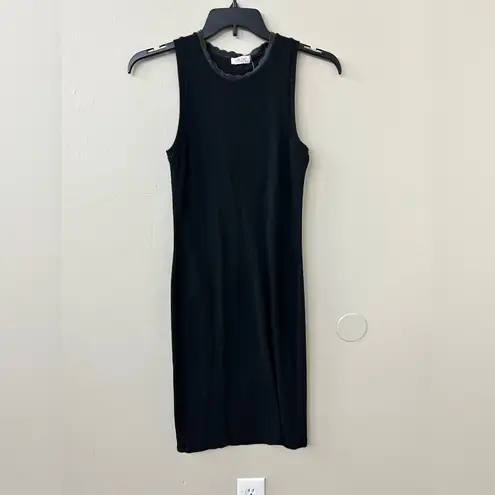 Goldie Lewinter Sleevless Pointelle Trim Rib Dress in Black Sz M