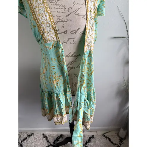 Saints + Secrets Wrap Dress Women's Size S Short Sleeve Floral Print Mini Blue - Image 5