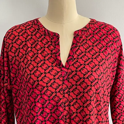 Dana Buchman Pullover Geometric Pattern Blouse- Red- Size L