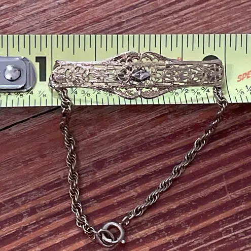 Vintage 12K Gold Filled Filigree Bar Rope Chain Bracelet with Center Diamond