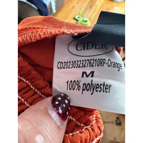 Cider V-Neck Rust Knotted Ruched Tie-Front Ruffle Hem Romper Medium