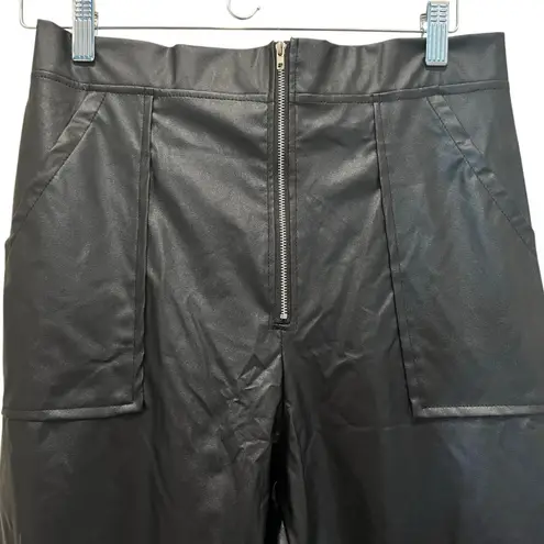 Black Faux Leather Cargo Jogger Sz M Hi Rise Exposed Zipper Rock Punk Biker Moto Size M - Image 2