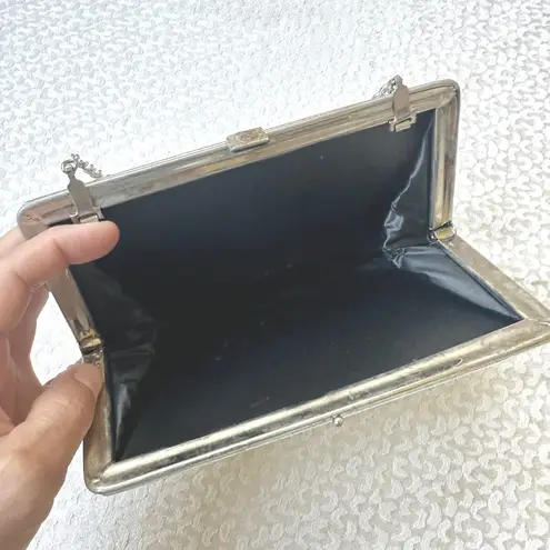Vintage Silver Metallic Evening Bag Clutch with Chain Strap Prom Party