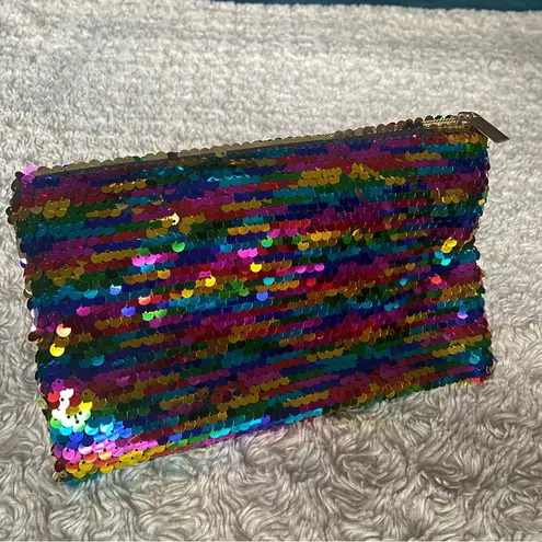 NEW Rainbow Sequin Zip Top Clutch Organizer Pouch NWOT Purple