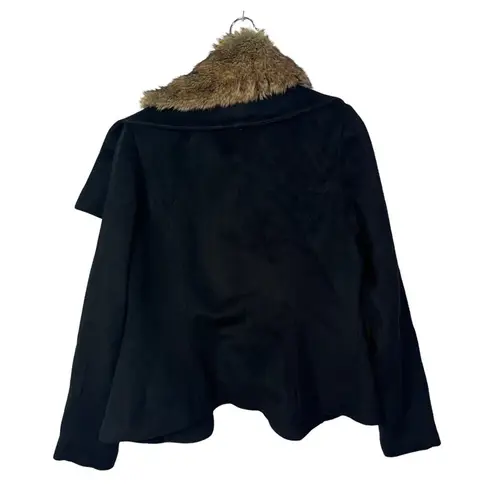 Boutique Tart Collections Black Wool Moto Zip Faux Fur Trim Coat M Size M