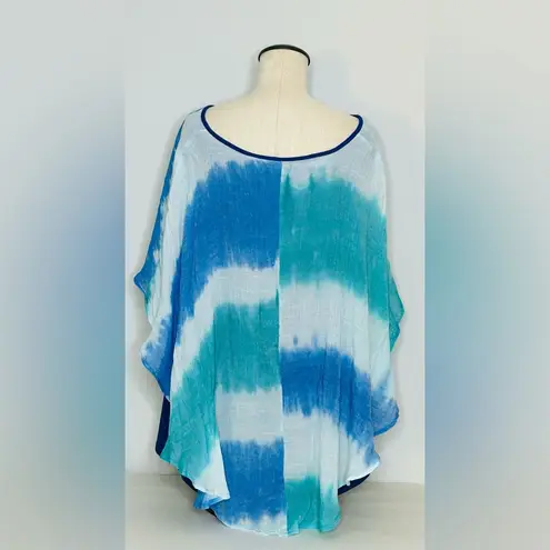 kim rogers Curvy Blue and Green Tie Dye Flowy Boho Blouse size 3X