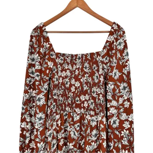 La Ligne x Target Rust Floral Print Midi Dress with Slit size 1X Long Sleeves Orange