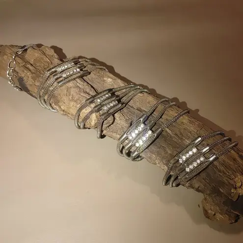 Vintage Silver Mesh Chain Belt Rhinestone Accents Adjustable Lobster Clasp