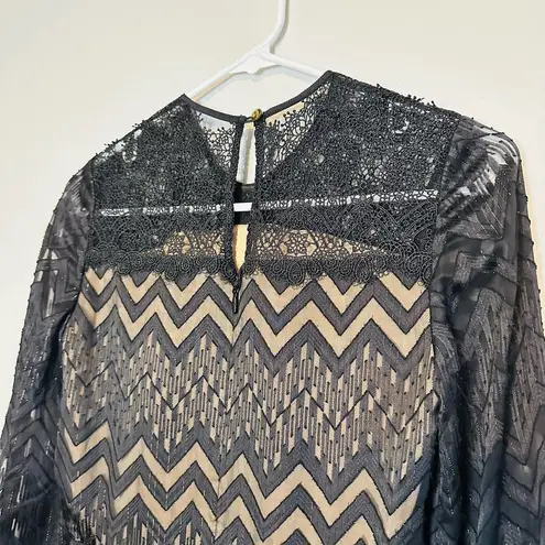 Catherine Dean Black Lace Sleeve Midi Skirt Dress Size 2