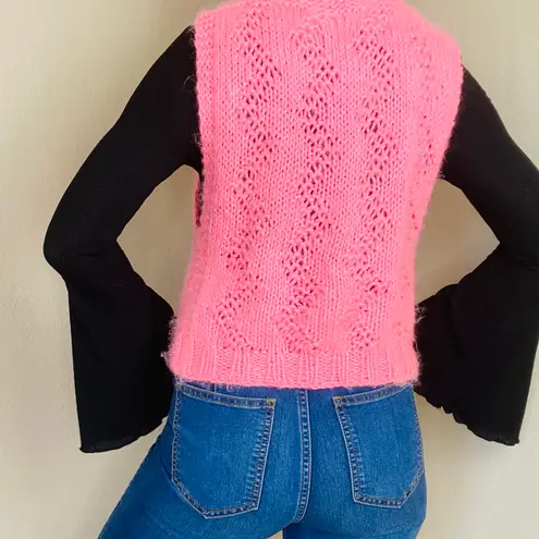 Vintage Handmade Hot Pink Barbie Crochet Sleeveless Sweater Vest Size M