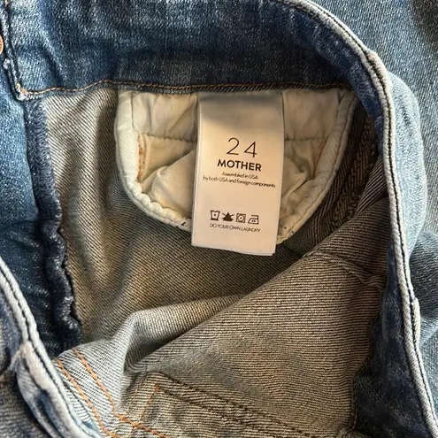 MOTHER laced hustler women’s Blue Ankle Cropped Jeans w Distressed Details sz 24