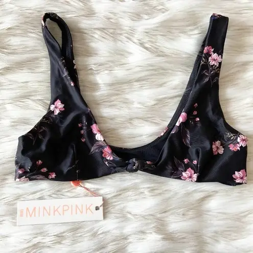 PacSun MinkPink Black Pink Floral Tie Sexy Bikini Top Sz L